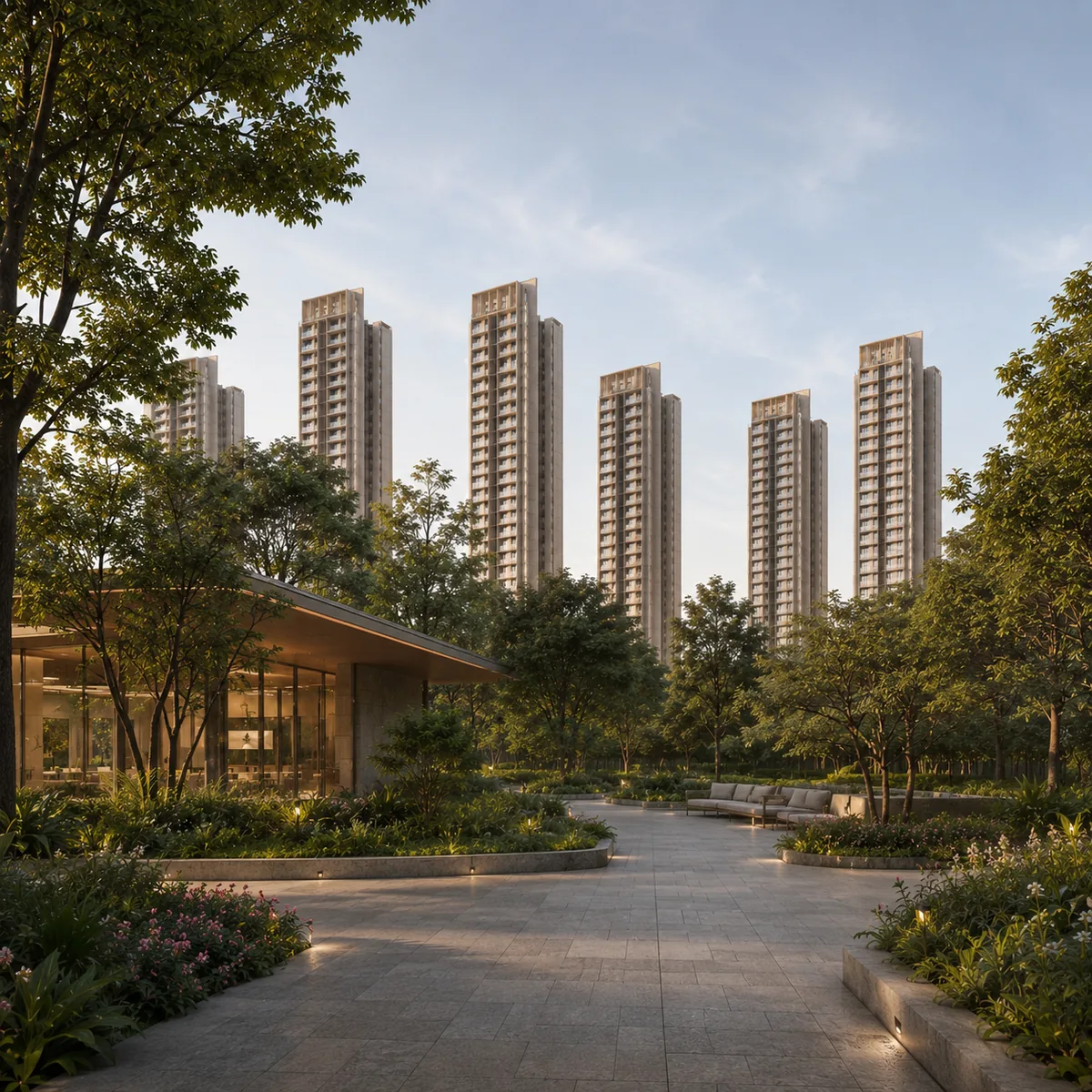 Assetz Nari & Nami indicative vehicle-free central podium with parking taken to basement level and planting worked across the deck